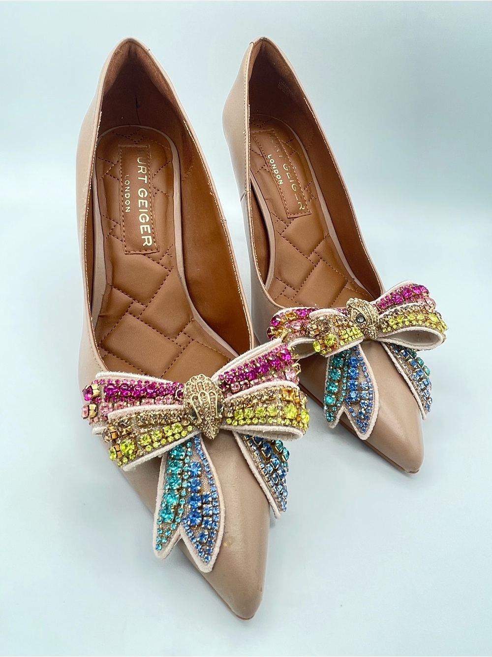 KURT GEIGER Belgravia Bow Heels EU 40 Nude Leather Rhinestone Pumps
